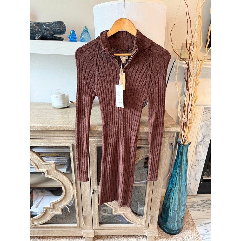 Pilcro Ribbed Quarter Zip Sweater Dress Womens Brown Size S
